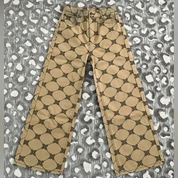 BDG Urban Outfitters High-Rise Wide Leg Tennis Racket Print Jeans - Picture 2 of 7